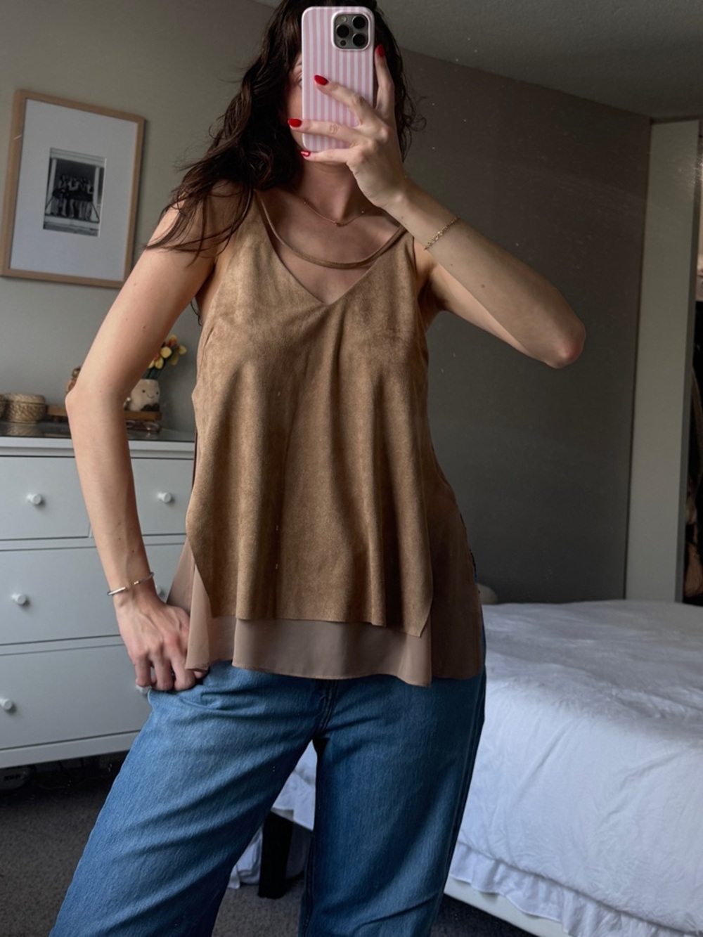 Sans Souci Tan Brown Layered Sleeveless Tank